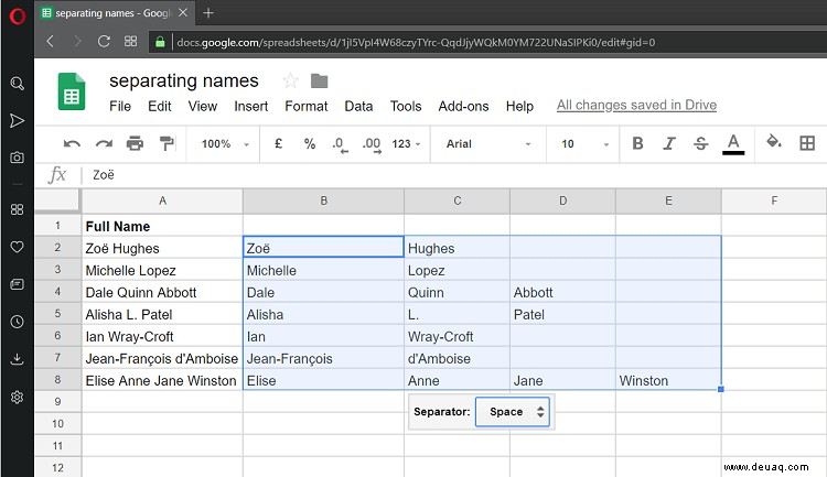 So trennen Sie Vor- und Nachnamen in Google Tabellen