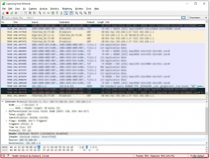 Verwendung von Wireshark