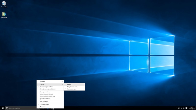 So entfernen Sie die Suchleiste und Cortana aus der Windows 10-Taskleiste