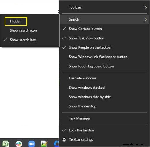 So entfernen Sie die Suchleiste und Cortana aus der Windows 10-Taskleiste