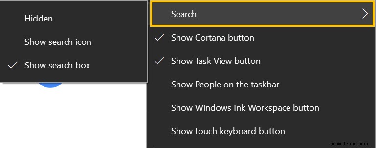 So entfernen Sie die Suchleiste und Cortana aus der Windows 10-Taskleiste