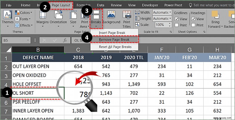 So entfernen Sie die gepunkteten Linien in Excel