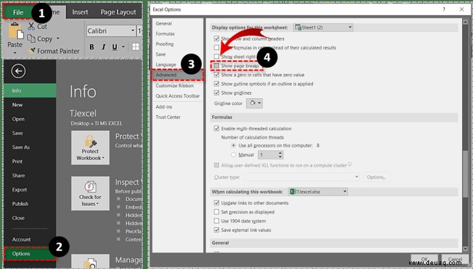 So entfernen Sie die gepunkteten Linien in Excel