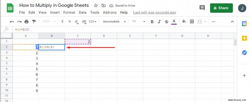 Wie man in Google Tabellen multipliziert