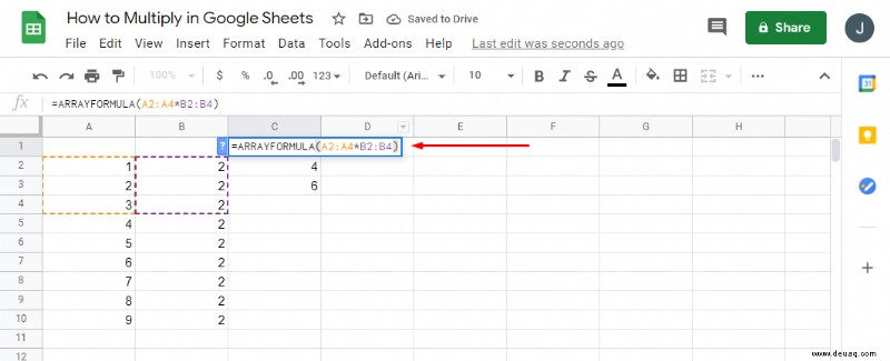 Wie man in Google Tabellen multipliziert