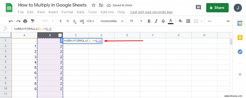 Wie man in Google Tabellen multipliziert