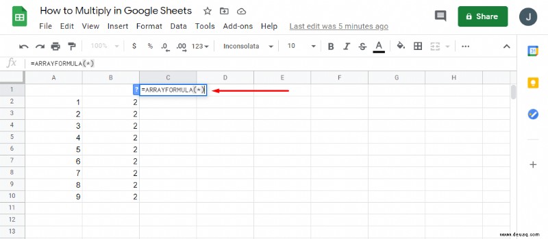 Wie man in Google Tabellen multipliziert