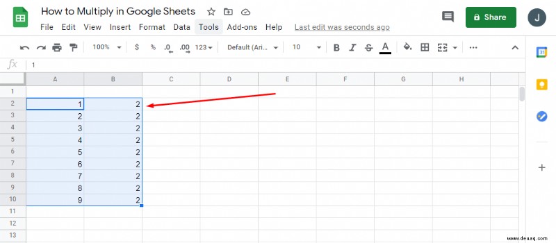 Wie man in Google Tabellen multipliziert