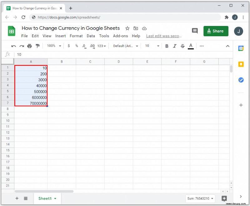 So ändern Sie die Währung in Google Tabellen