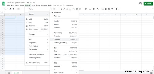 So ändern Sie die Währung in Google Tabellen
