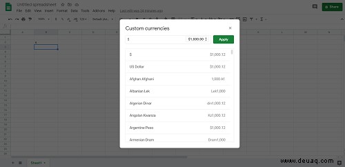So ändern Sie die Währung in Google Tabellen