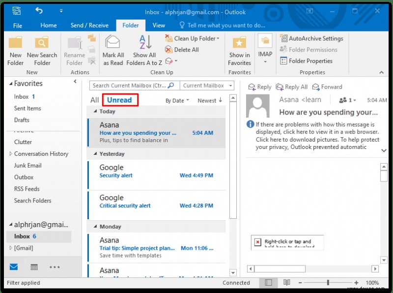 So zeigen Sie alle E-Mails in Outlook an