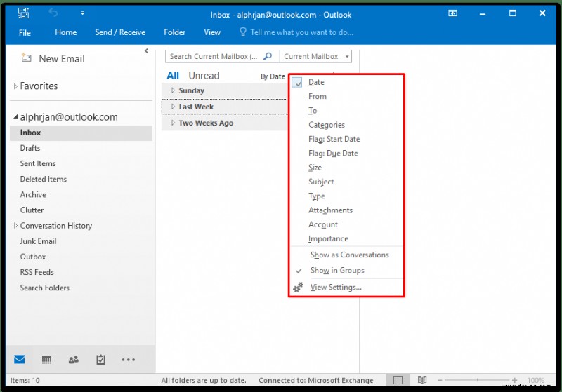 So zeigen Sie alle E-Mails in Outlook an