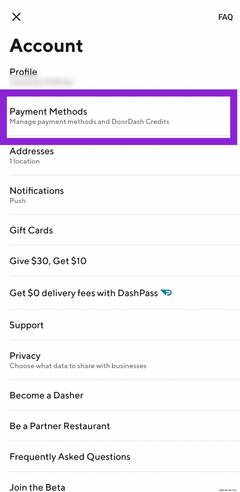 So löschen Sie eine Kreditkarte in Door Dash