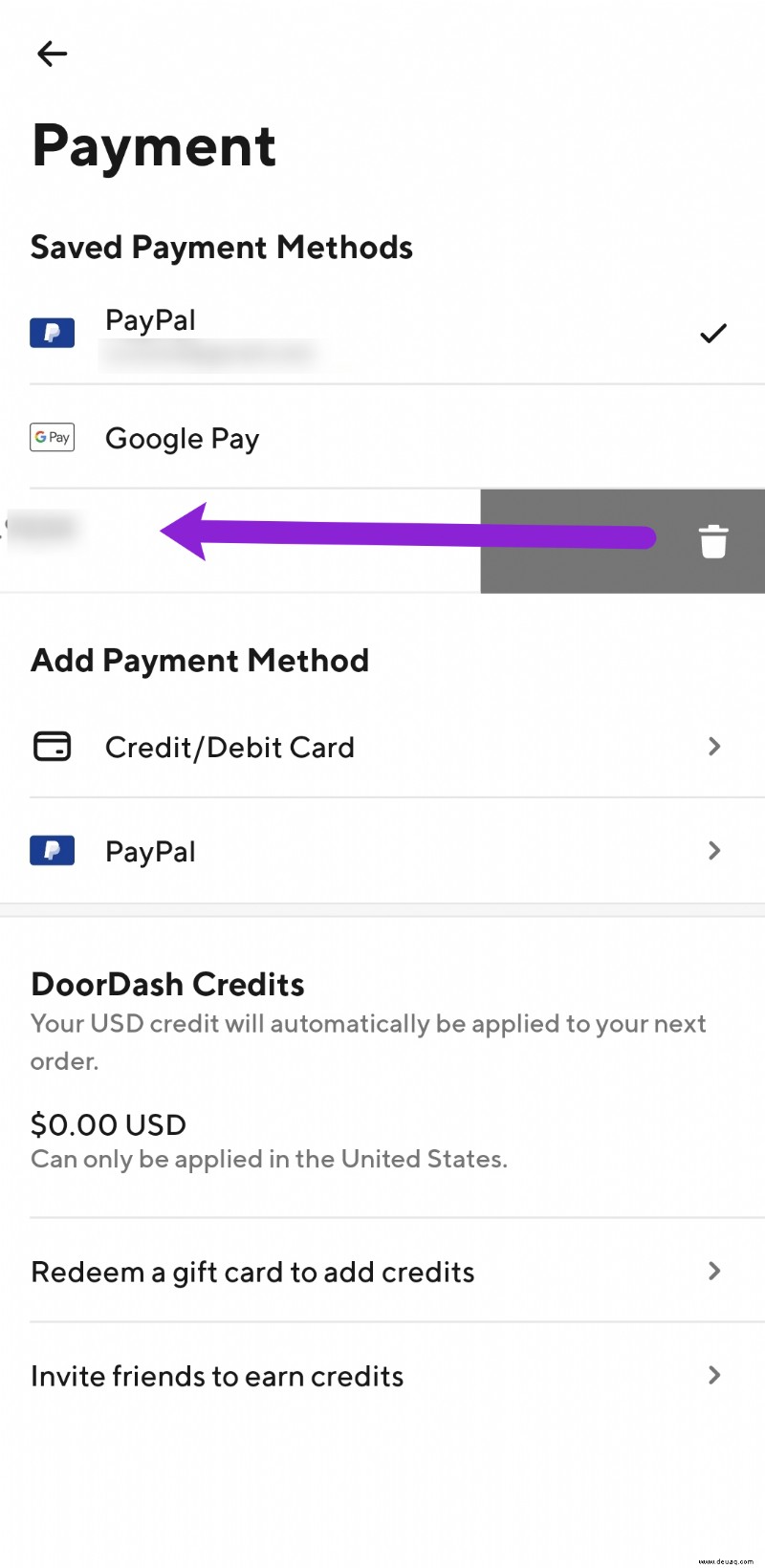 So löschen Sie eine Kreditkarte in Door Dash