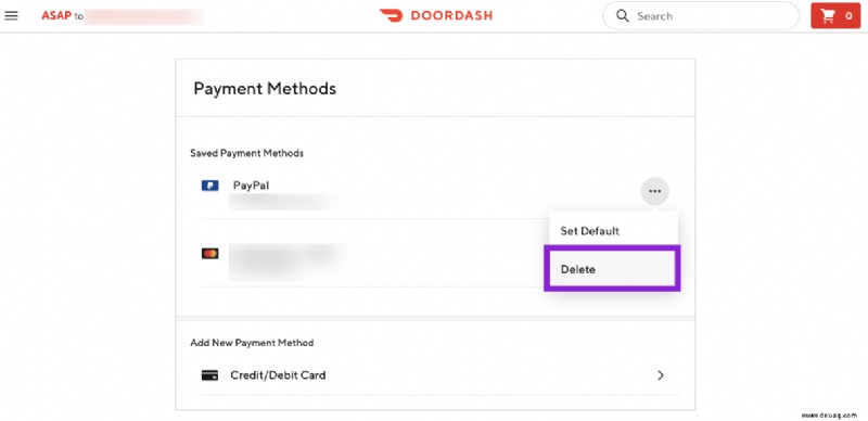 So löschen Sie eine Kreditkarte in Door Dash