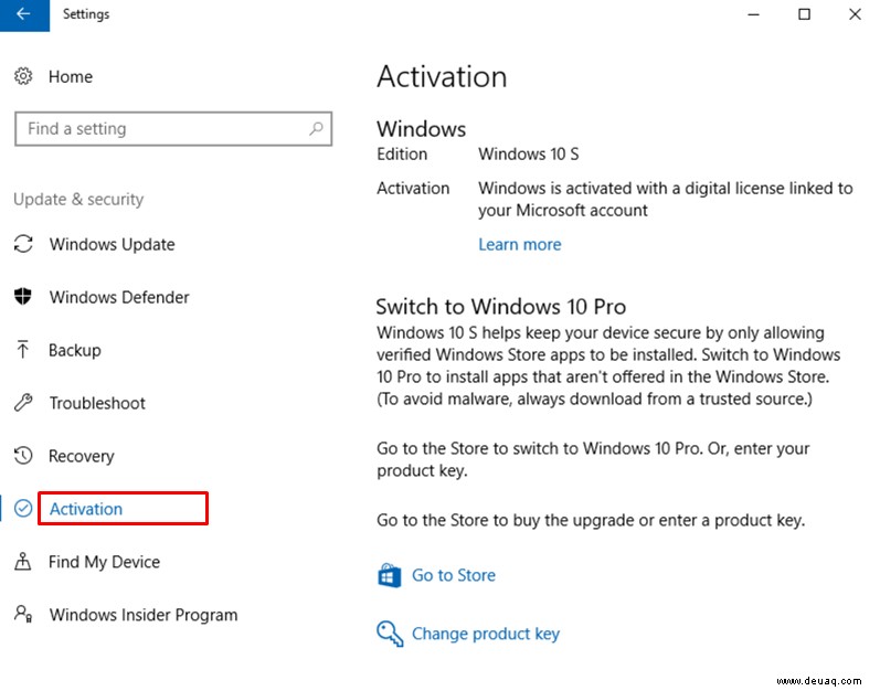 Wechseln aus dem S-Modus in Windows 10