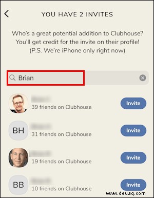 So senden Sie eine Einladung in der Clubhouse-App