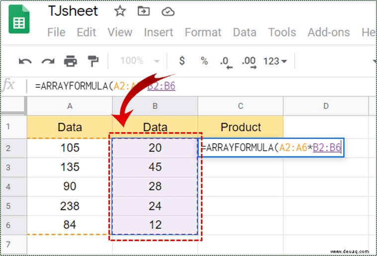 So multiplizieren Sie zwei Spalten in Google Tabellen