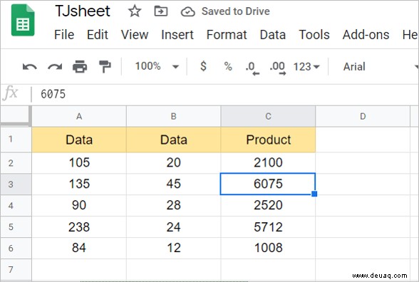 So multiplizieren Sie zwei Spalten in Google Tabellen