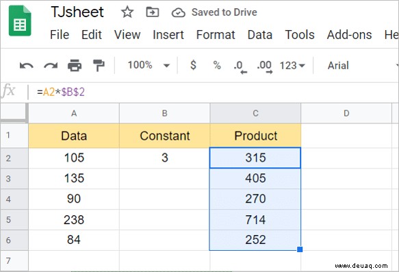 So multiplizieren Sie zwei Spalten in Google Tabellen