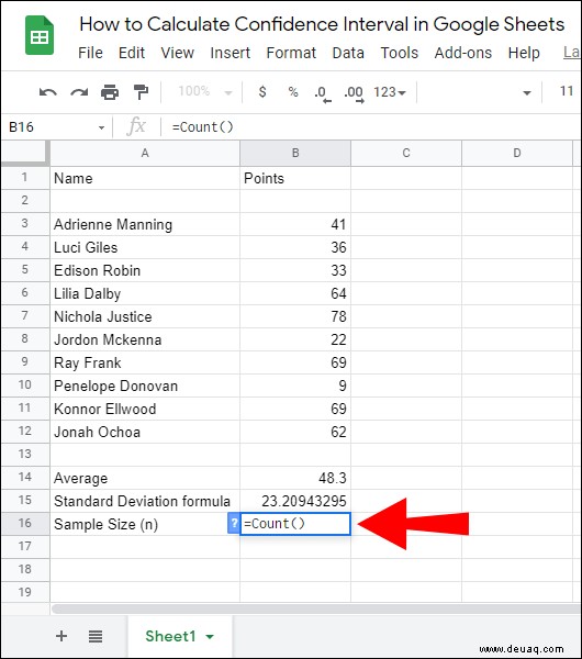 So berechnen Sie das Konfidenzintervall in Google Tabellen