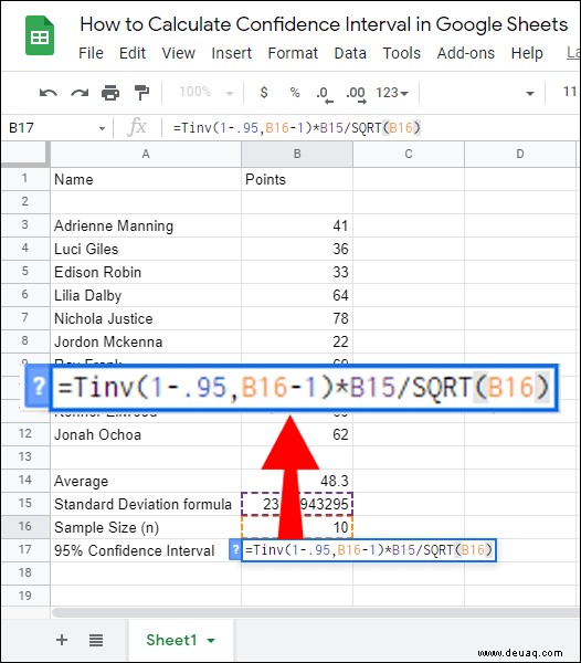 So berechnen Sie das Konfidenzintervall in Google Tabellen