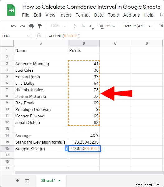 So berechnen Sie das Konfidenzintervall in Google Tabellen