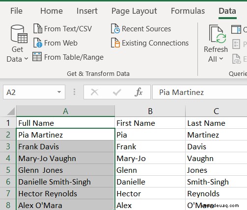 So trennen Sie Vor- und Nachnamen in Excel