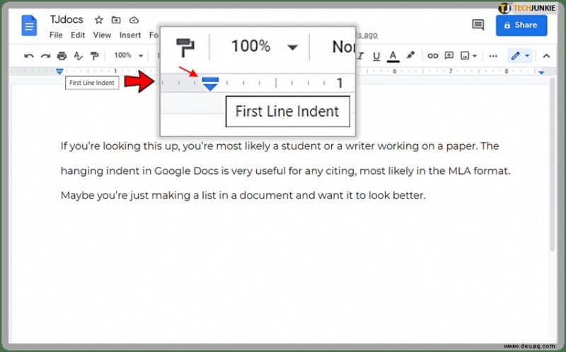 Wie man einen hängenden Einzug in Google Docs macht