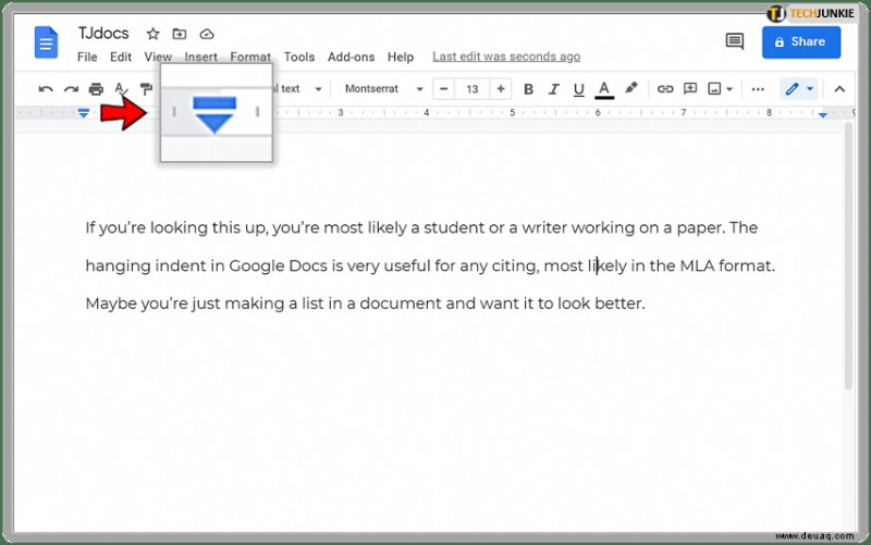 Wie man einen hängenden Einzug in Google Docs macht