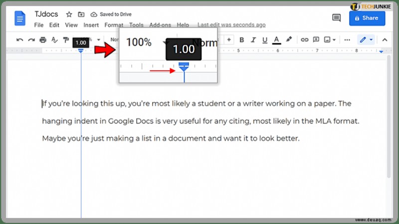 Wie man einen hängenden Einzug in Google Docs macht