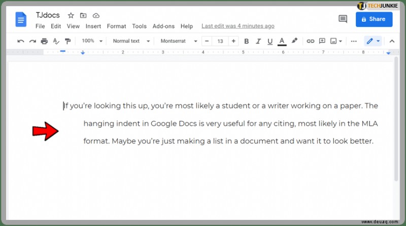 Wie man einen hängenden Einzug in Google Docs macht