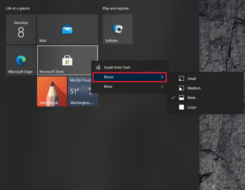 Verschieben, Ändern der Größe, Hinzufügen und Entfernen von Kacheln in Windows 10