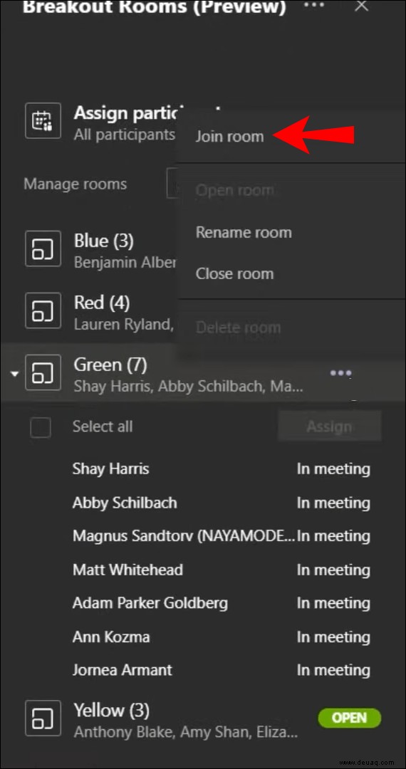 Beitritt zu Breakout Rooms in Microsoft Teams