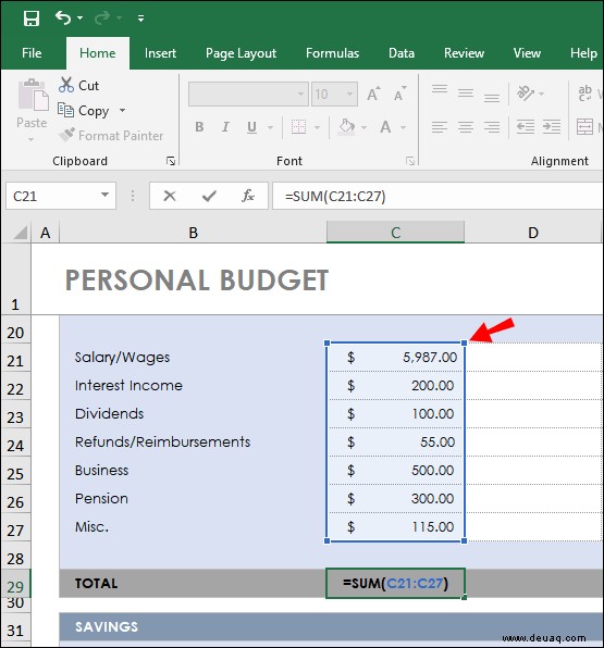 So summieren Sie eine Spalte in Microsoft Excel