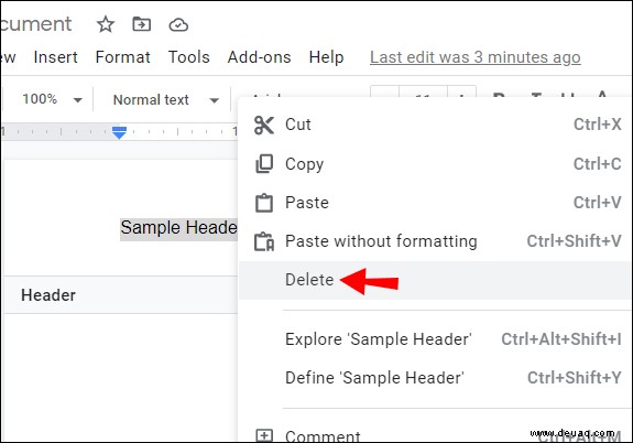 So löschen Sie eine Kopfzeile aus Google Docs