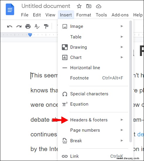 So löschen Sie eine Kopfzeile aus Google Docs