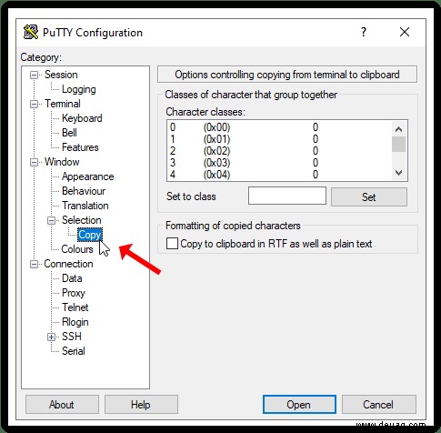 Kopieren und Einfügen in PuTTY