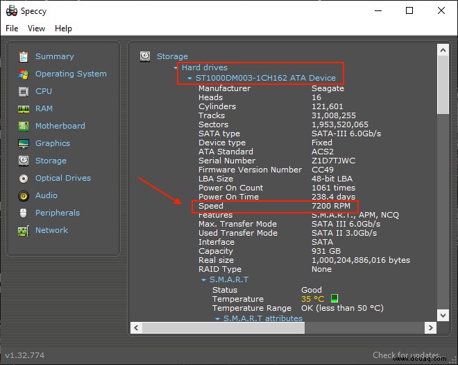 So überprüfen Sie die RPM-Raten der Festplatte