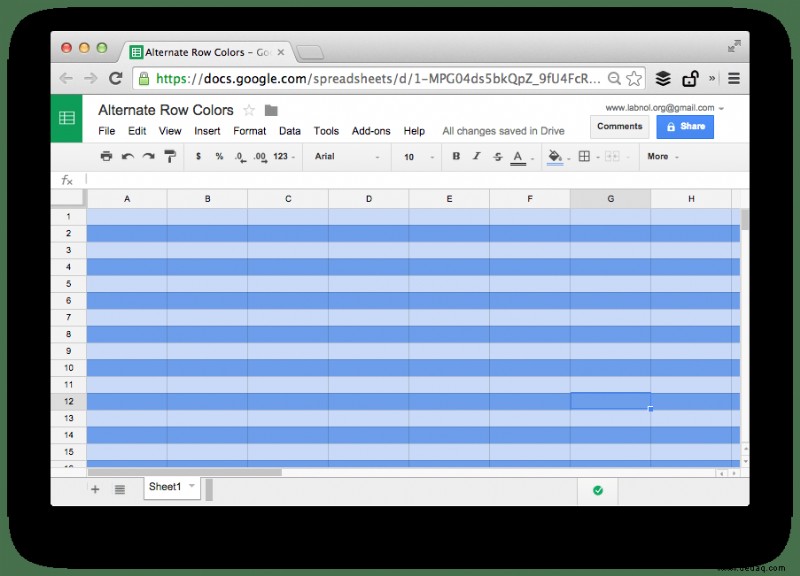 So wählen Sie abwechselnde Zeilen in Google Tabellen aus