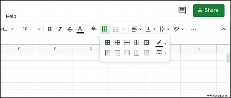 So erhöhen Sie die Rahmenbreite in Google Tabellen