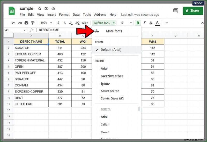 So ändern Sie die Schriftart in Google Tabellen