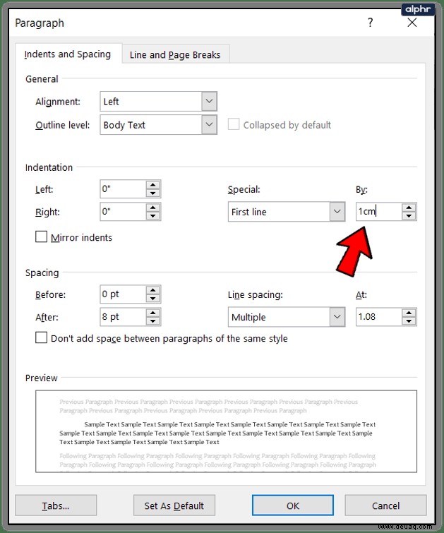 So ändern Sie die Einzugsmaße in Microsoft Word von Zoll in cm