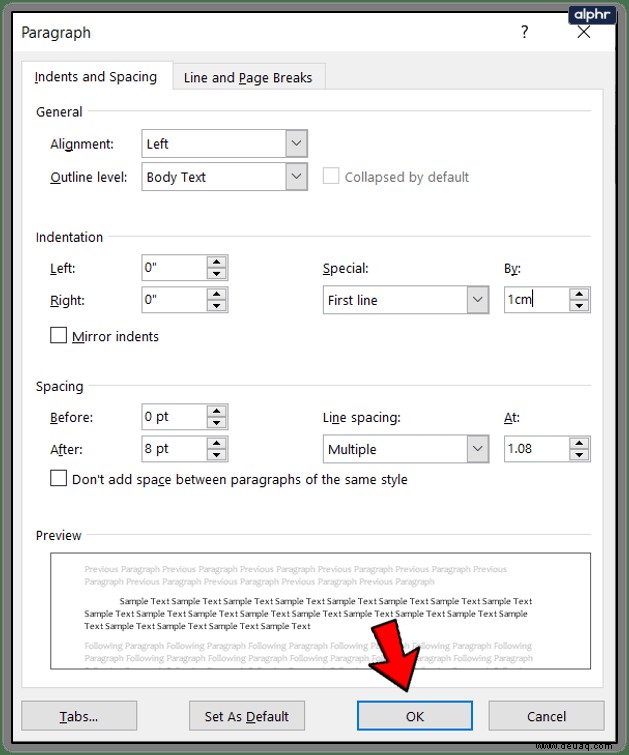 So ändern Sie die Einzugsmaße in Microsoft Word von Zoll in cm