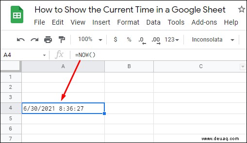 So zeigen Sie die aktuelle Uhrzeit in einer Google-Tabelle an