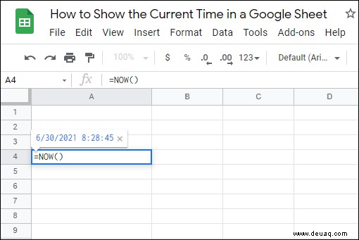 So zeigen Sie die aktuelle Uhrzeit in einer Google-Tabelle an