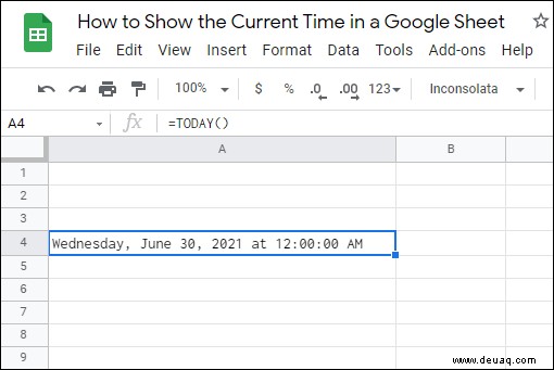 So zeigen Sie die aktuelle Uhrzeit in einer Google-Tabelle an