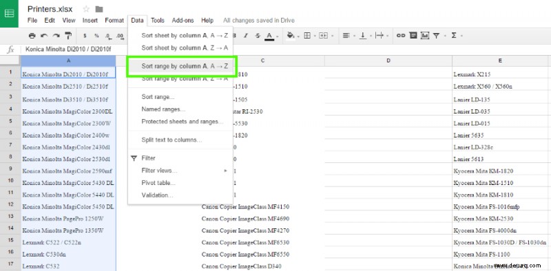So alphabetisieren Sie Daten durch Sortieren in Google Tabellen