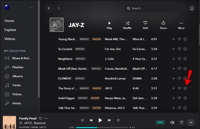 So blockieren Sie einen Künstler in Tidal